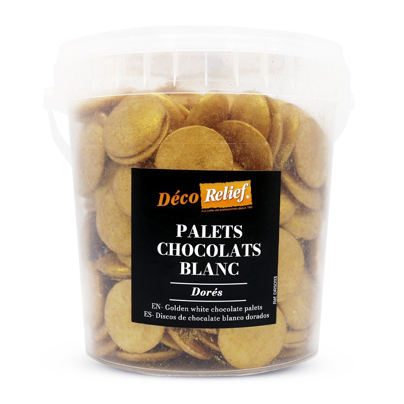 Palets de chocolat blanc dorées