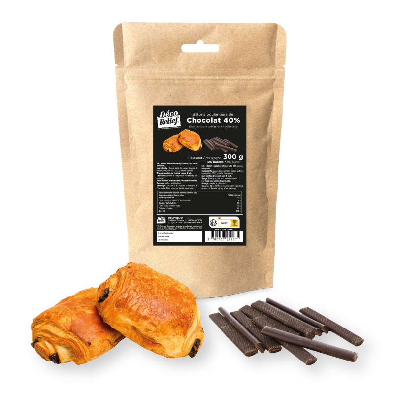 Bâton boulanger en chocolat - 100 pcs - Chocolat Noirs 40%
