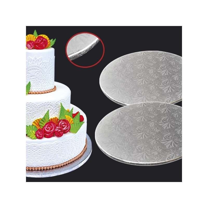 Silver Thick Round Cardboard Cake Base - Diam 25 cm