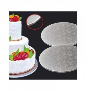 Silver Thick Round Cardboard Cake Base - Diam 25 cm