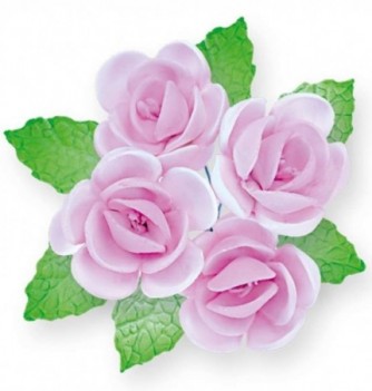 Fleurs en Pastillage Rose avec Feuilles