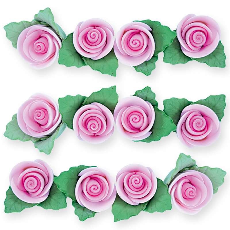 Gumpaste Flowers - Pink Roses with Leaves