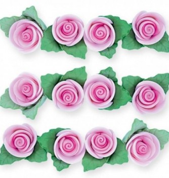 Gumpaste Flowers - Pink Roses with Leaves