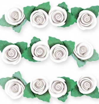 Fleurs en Pastillage Mini Rose Blanche avec Feuilles