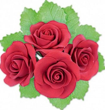 Fleurs en Pastillage Rose Ouverte Rouge avec Feuilles