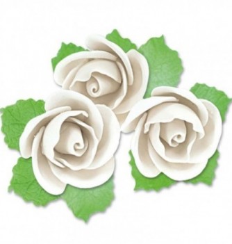 Fleurs en Pastillage Rose Semi-Ouverte Blanche avec Feuilles