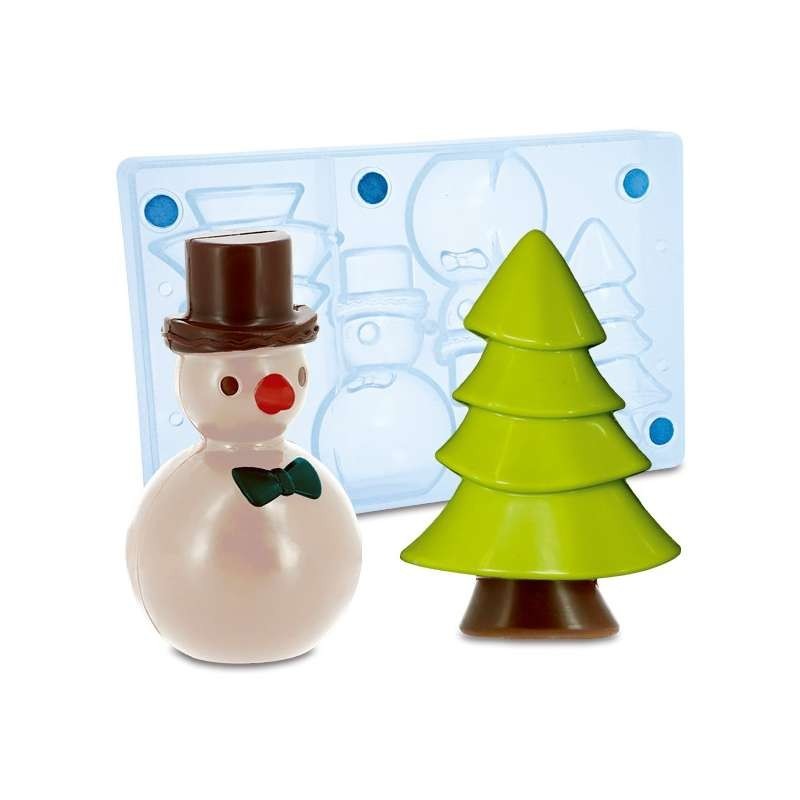 Lot de 2 moules à chocolat de Noël en silicone avec formes de bonhomme de  neige, arbre, chaussettes, boîte cadeau, bonhomme en pain d'épices, sucre