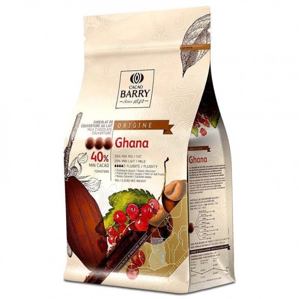 Chocolat de Couverture 1kg Barry - Lait Ghana 40.5% Cacao