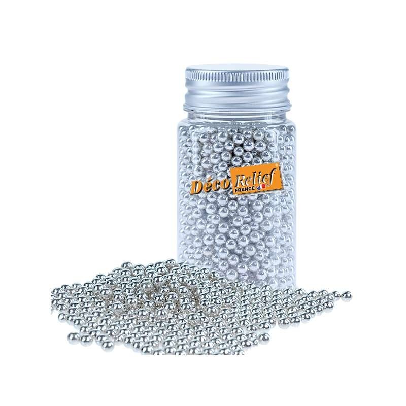 Perles argentées intérieur sucre - 80g - Ø 4-5 mm