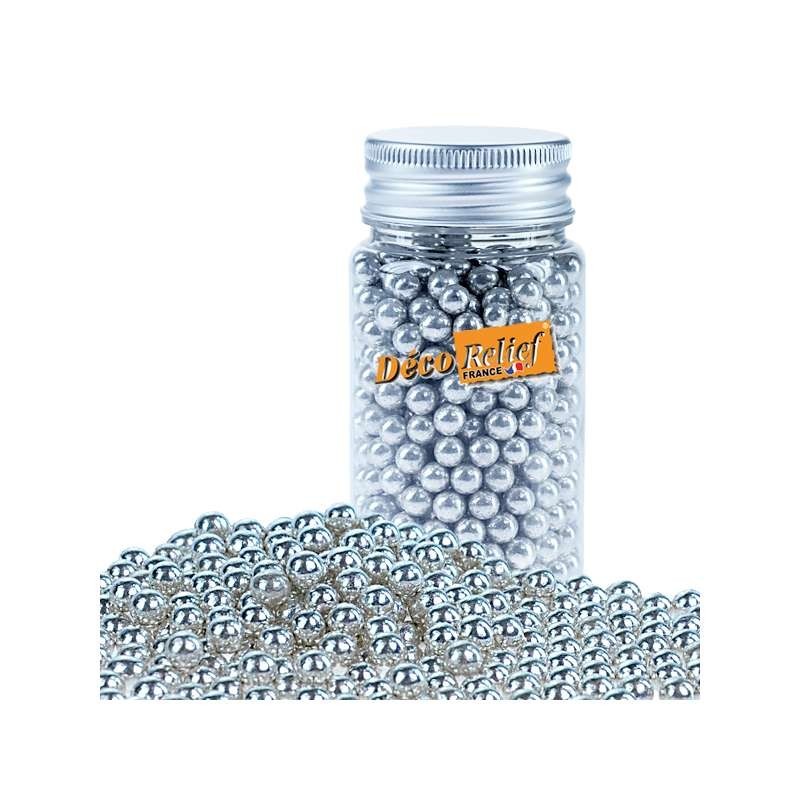 Perles argentées intérieur sucre - 80g - Ø 6-7 mm