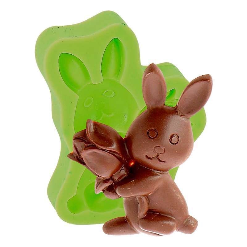 Silicone Mould - Rabbit with Flowers (6.5x4.5cm)