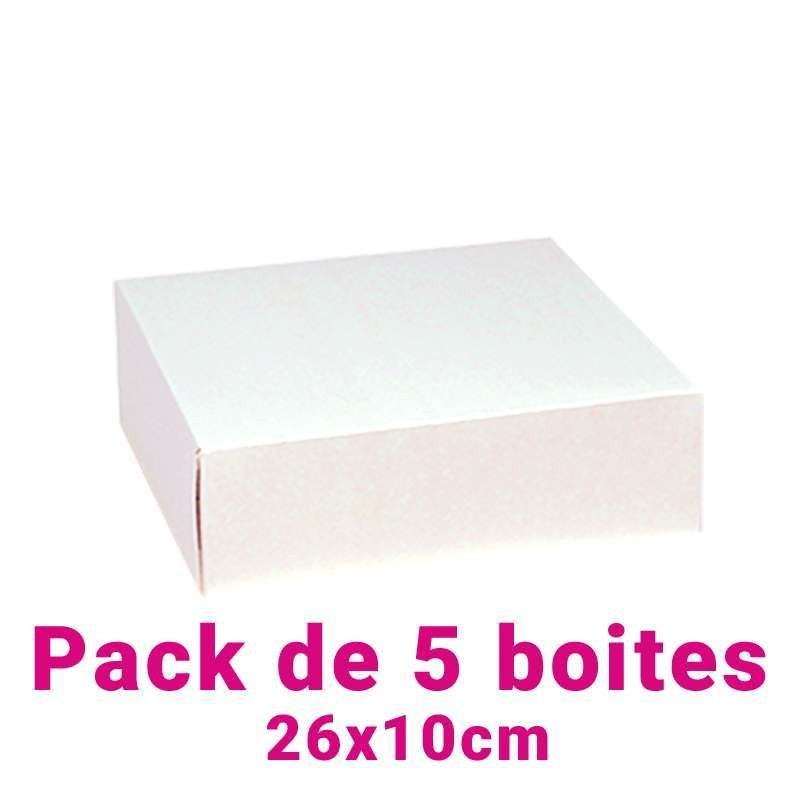 Lot de 5 boites pâtissières carrées blc 26x10cm