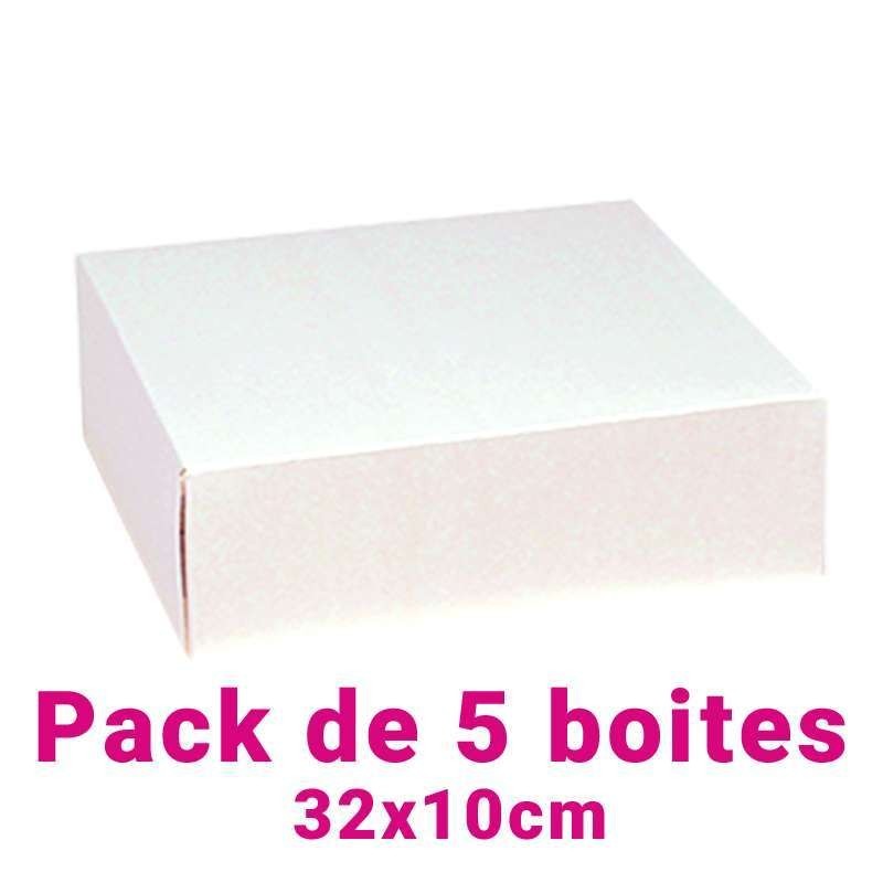 Lot de 5 boites pâtissières carrées blc 32x10cm