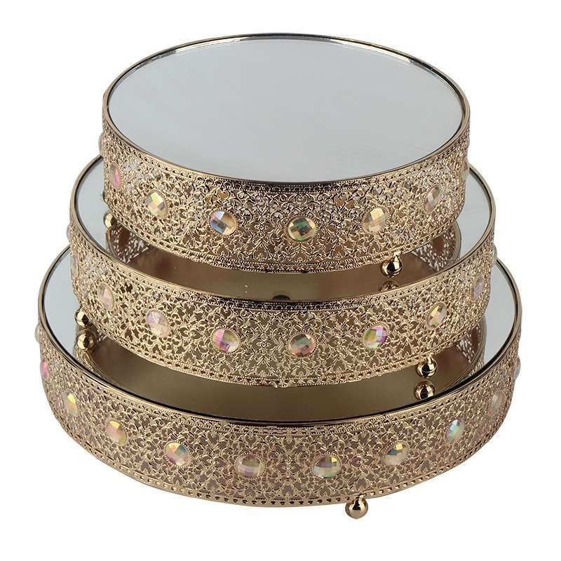 Cake stand 3pcs Gold and Multi Pink Rhinestones