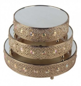 Cake stand 3pcs Gold and Multi Pink Rhinestones