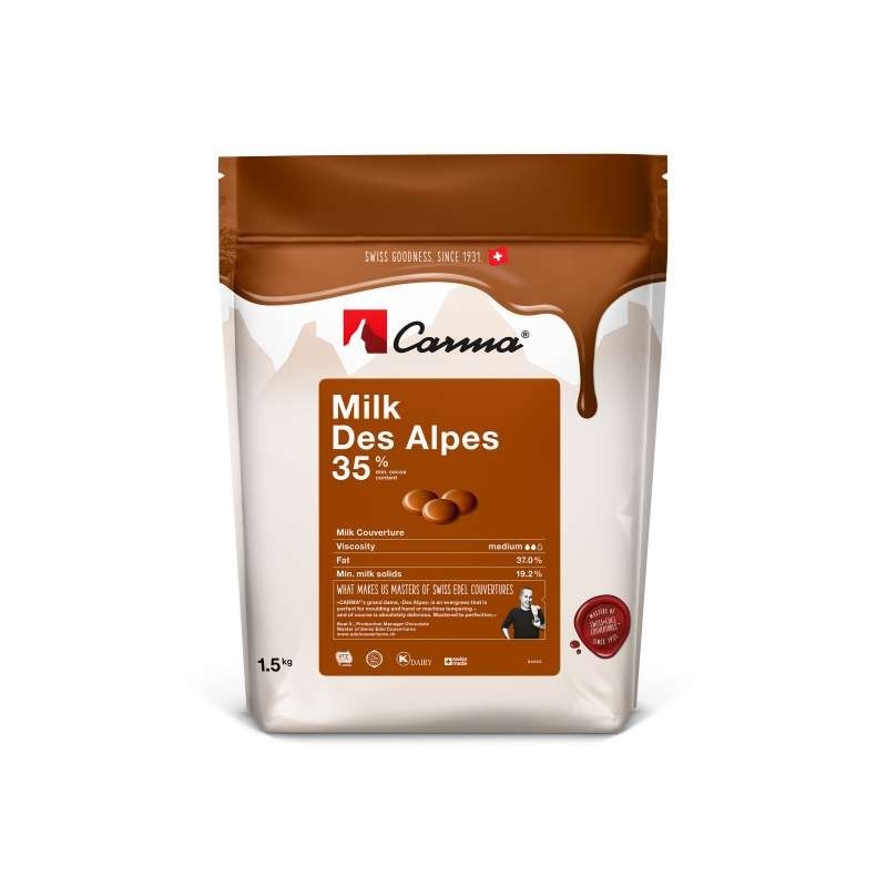 Chocolat de couverture 1,5kg Carma - Lait Suisse Milk des Alpes 33% Cacao