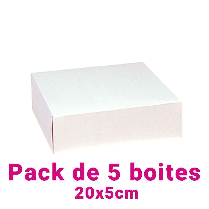 Lot de 5 boites pâtissières carrées blc 20x5cm