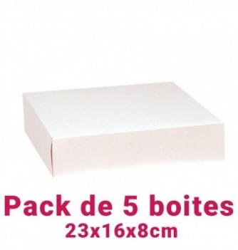 Set of 5 White Rectangular Pastry Boxes (23x16x8cm)