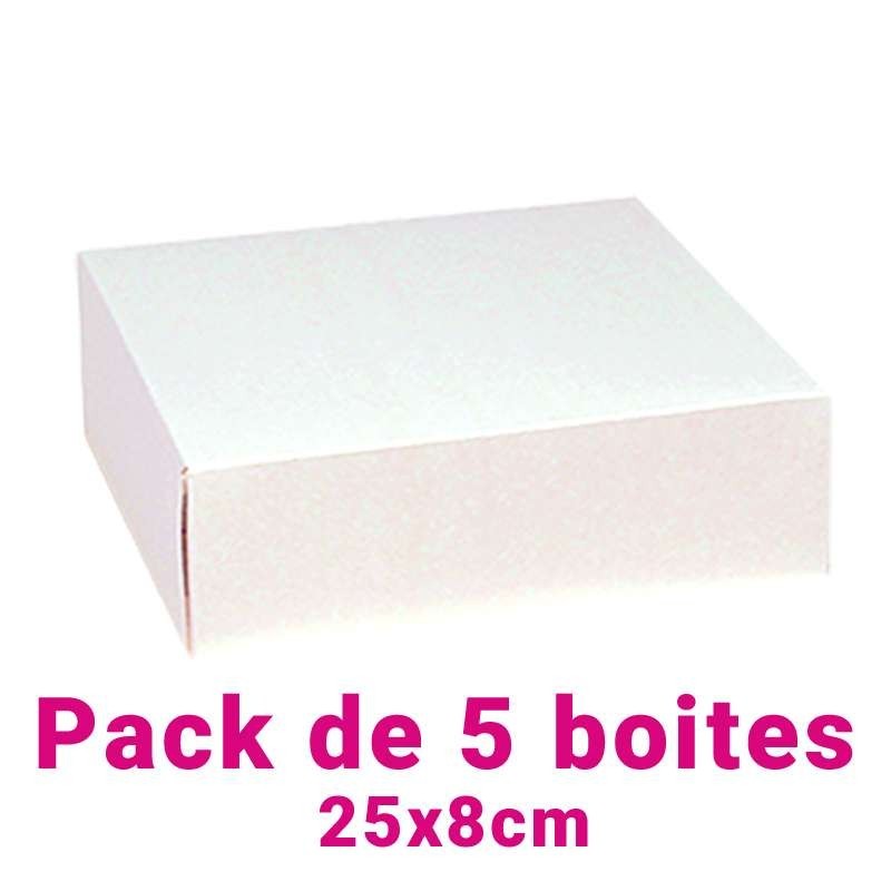 Lot de 5 boites pâtissières carrées blc 25x8cm