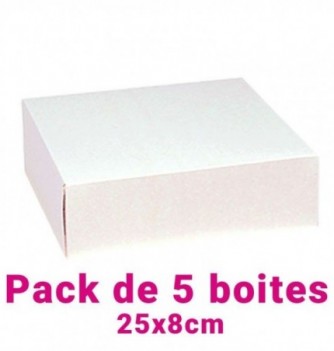 Set of 5 White Square Pastry Boxes (25x8cm)