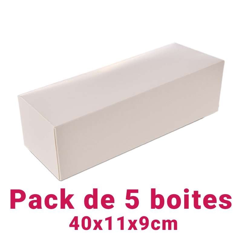 Set of 5 White Rectangular Pastry Boxes (40x11x9cm)