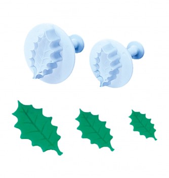 Plastic cutters 3 holly leaves diam.37-28-27mm