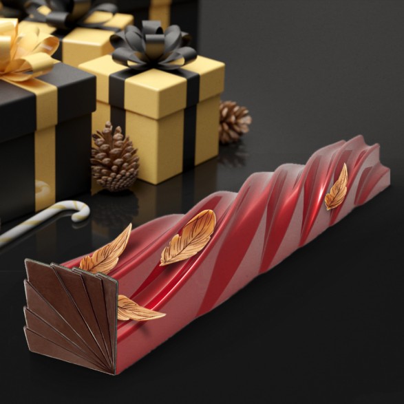 Bûche de Noël : rouleau de pâte à sucre imprimé « Dentelle