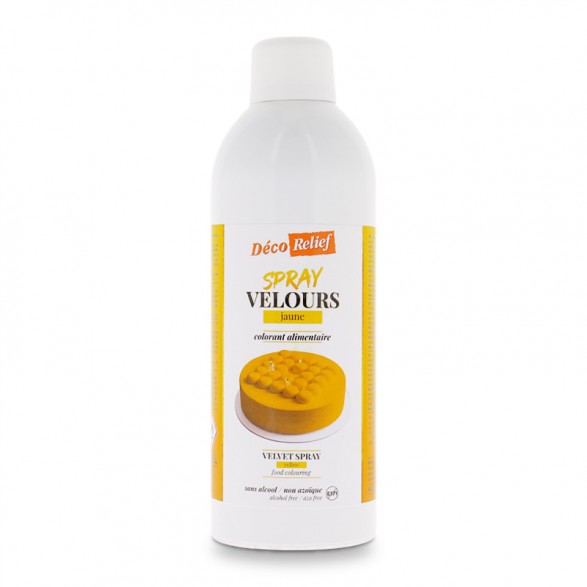 Bombe de spray velours jaune à base de beurre de cacao, prêt à l'emploi, en format professionnel 400ml.