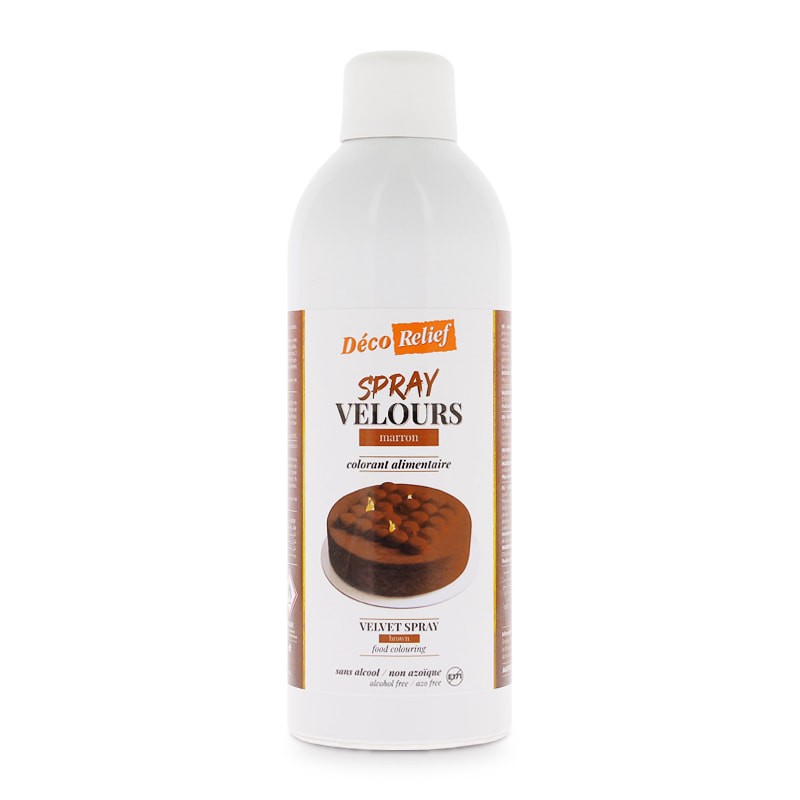 Bombe de spray velours marron à base de beurre de cacao, prêt à l'emploi, en format professionnel 400ml.