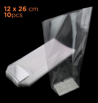 Lot de 10 sacs transparents avec fond en carton pour l'emballage de bonbons ou de chocolats.