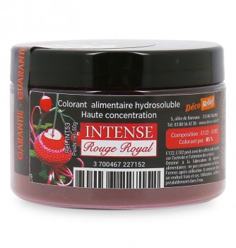 Colorant alimentaire en poudre hydrosoluble couleur rouge royal intense -  Pot de 50g