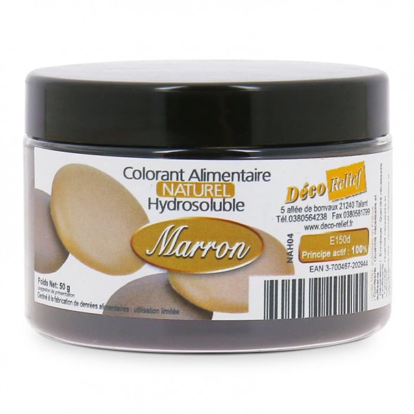 Pot de colorant alimentaire naturel en poudre, couleur marron. Idéal pour colorer vos macarons.
