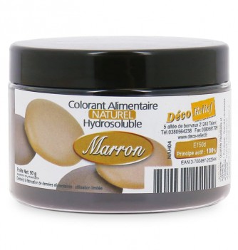 Pot de colorant alimentaire naturel en poudre, couleur marron. Idéal pour colorer vos macarons.