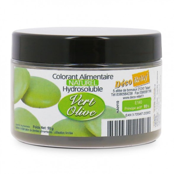 Colorant Alimentaire Naturel Hydrosoluble en Poudre - Vert Olive - Azo Free  - 50g