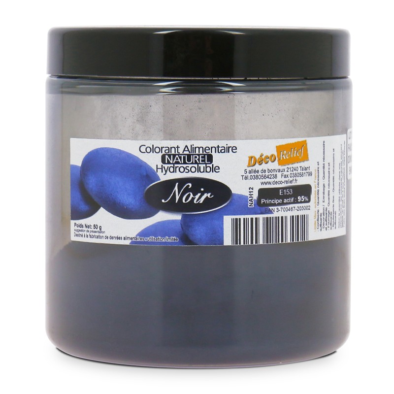 Colorant Alimentaire Naturel Hydrosoluble en Poudre - Noir - Azo Free - 50g