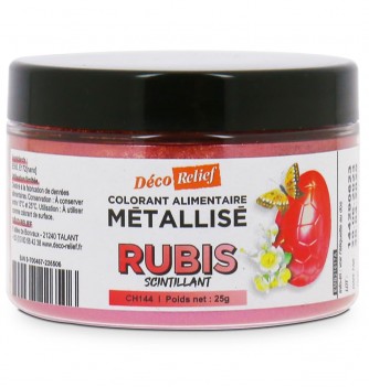 Pot de 25g de colorant alimentaire métallisé en poudre, couleur rubis scintillant