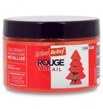 Pot de 25g de colorant alimentaire métallisé en poudre, couleur rouge corail