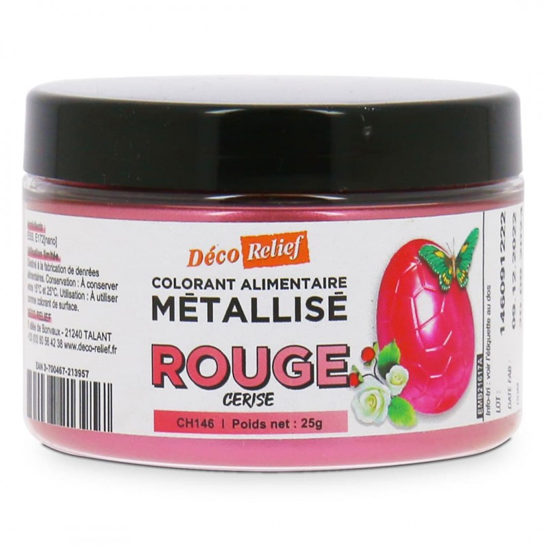 Colorant Alimentaire Métallisé en Poudre - Rouge Cerise - 25g