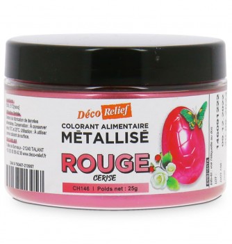 Pot de 25g de colorant alimentaire métallisé en poudre, couleur rubis cerise