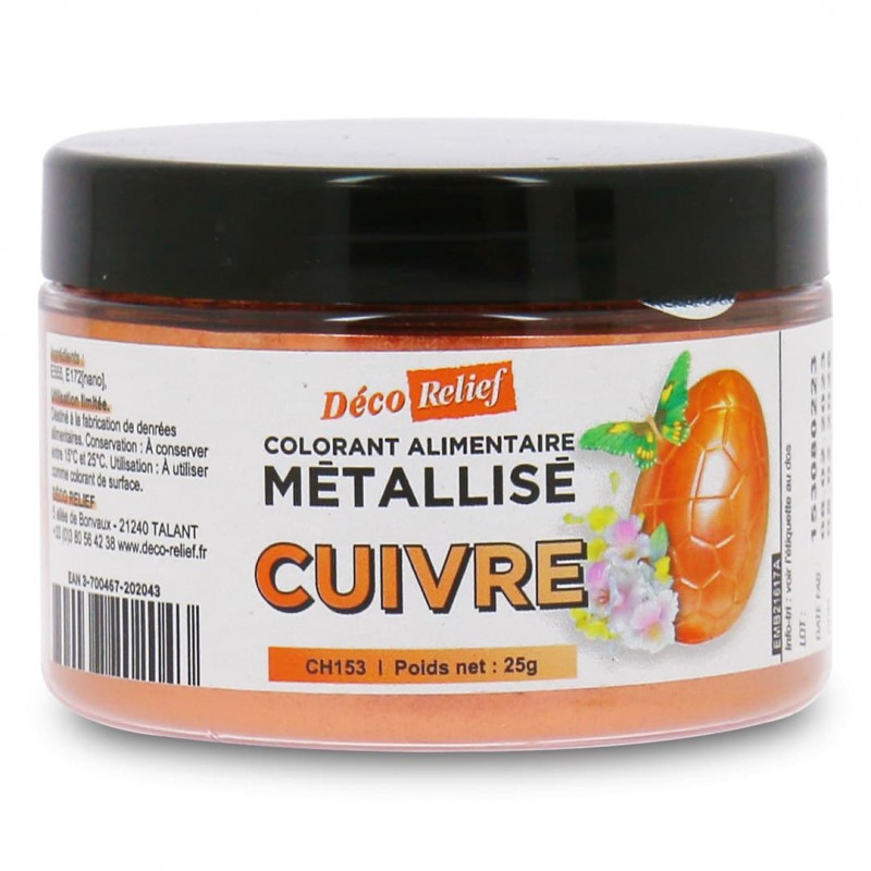 Pot de 25g de colorant alimentaire métallisé en poudre, couleur cuivre