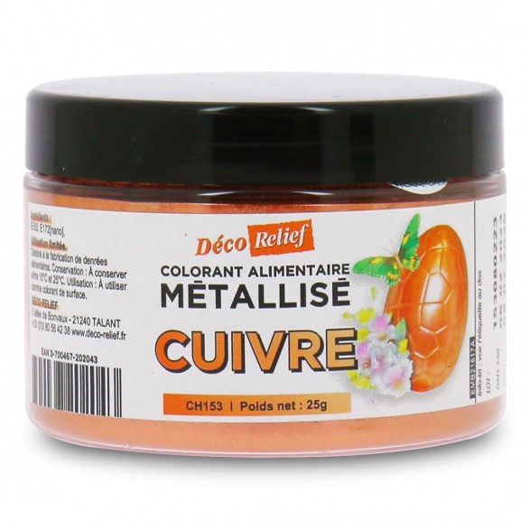 Pot de 25g de colorant alimentaire métallisé en poudre, couleur cuivre