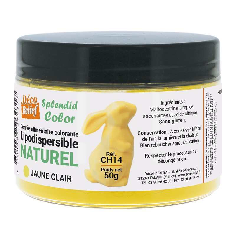 Pot de colorant alimentaire naturel lipodispersible jaune clair