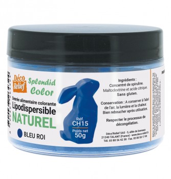 Pot de colorant alimentaire naturel lipodispersible bleu roi