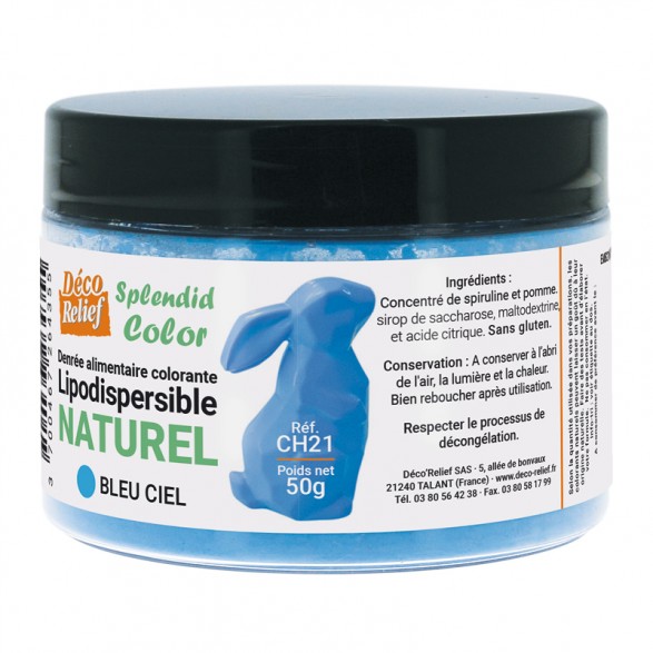 Pot de colorant alimentaire naturel lipodispersible bleu ciel