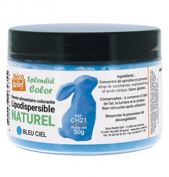 Pot de colorant alimentaire naturel lipodispersible bleu ciel