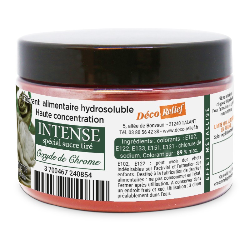 Colorant Alimentaire Hydrosoluble en Poudre pour Sucre Tiré - Effet Métal Oxyde de Chrome - 50g