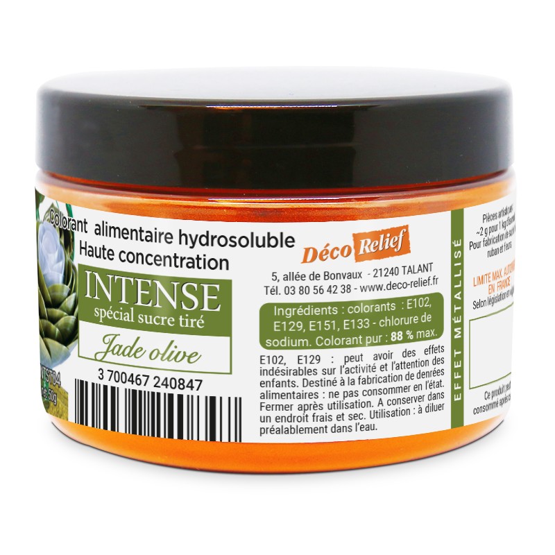 Colorant Alimentaire Hydrosoluble en Poudre pour Sucre Tiré - Effet Métal Jade Olive - 50g