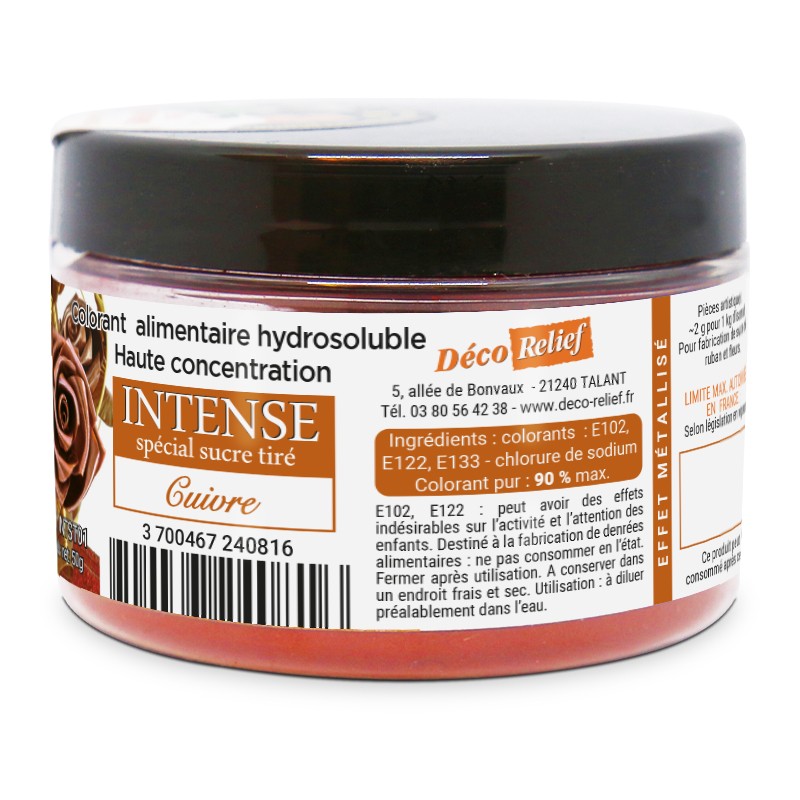 Colorant Alimentaire Hydrosoluble en Poudre pour Sucre Tiré - Effet Métal Cuivre - 50g