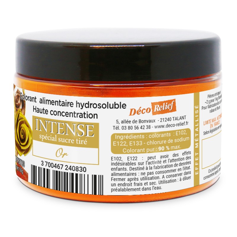 Colorant Alimentaire Hydrosoluble en Poudre pour Sucre Tiré - Effet Métal Or - 50g