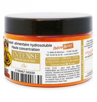 Colorant Alimentaire Hydrosoluble en Poudre pour Sucre Tiré - Effet Métal Or - 50g